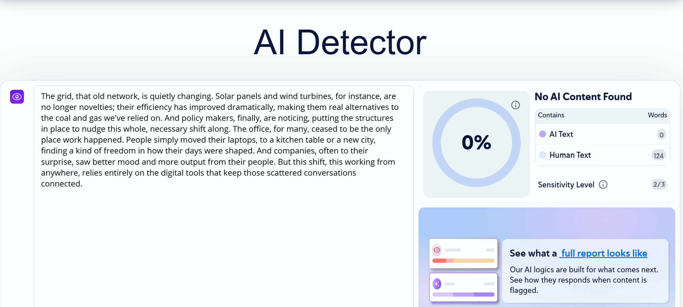 Copyleaks AI detection result