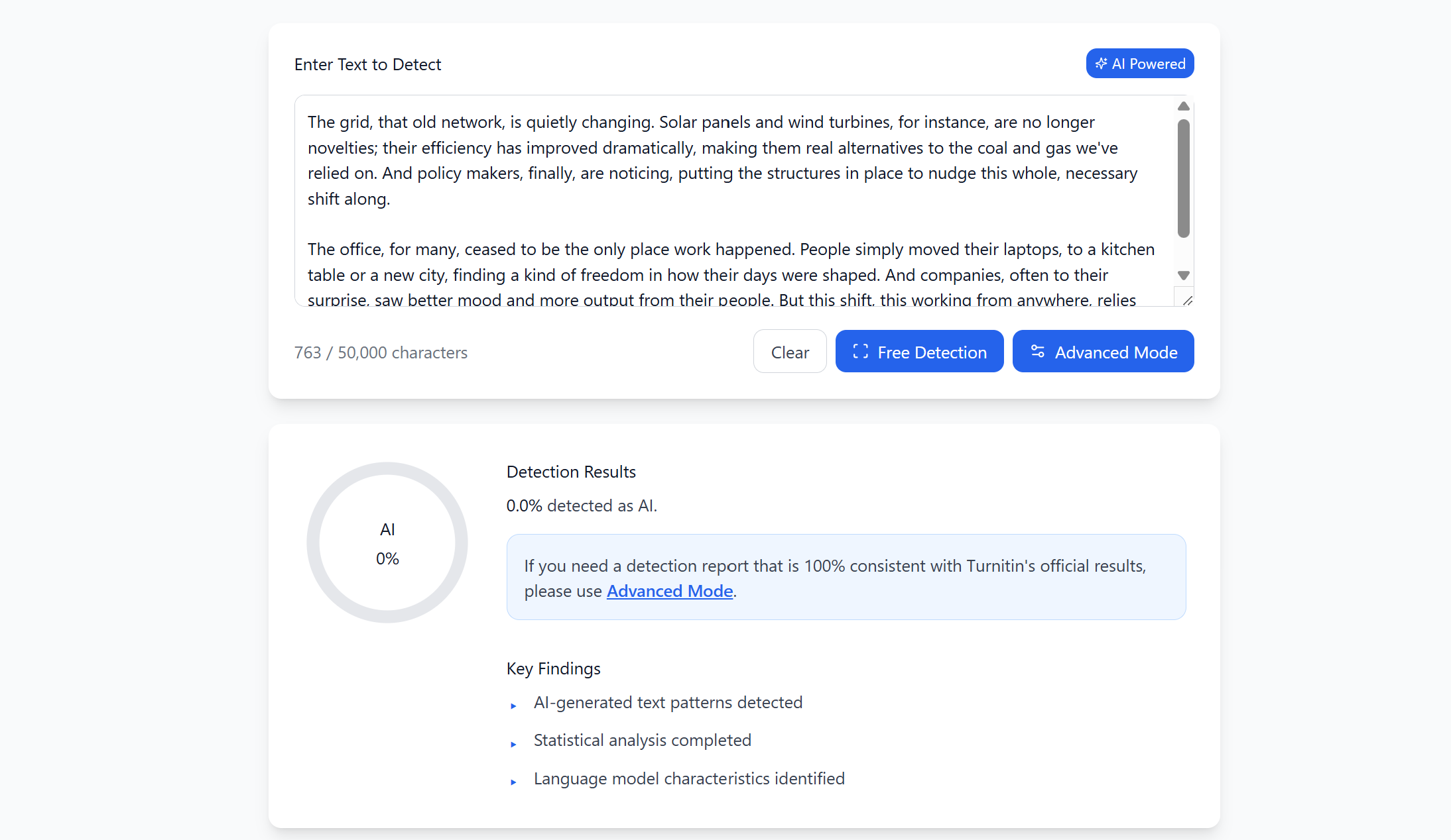 Turnitin AI detection result